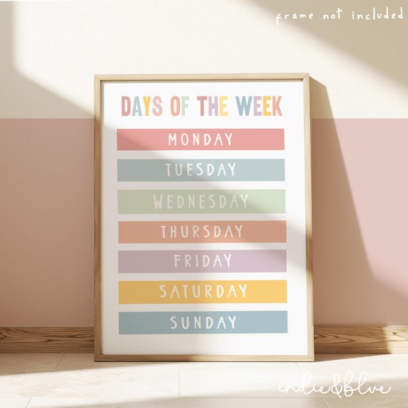 Days Of The Week Print In Pastel Colours, Educational Learning Poster, Education Montessori Neutral Playroom Prints , Poster Print Only