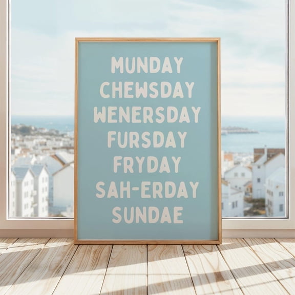Days Of The Week Wall Art Weekly Names Poster Matte Print Playful Home Office Decor Blue & White Poster