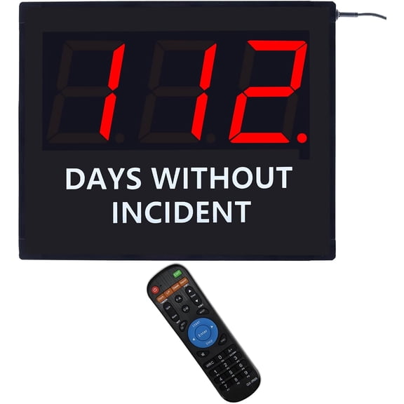 Days Without Accident Sign, LED Safety Counter, Automatic Daily Counting, Bright LED Display, Remote Reset, Factory Workplace Safety Awareness