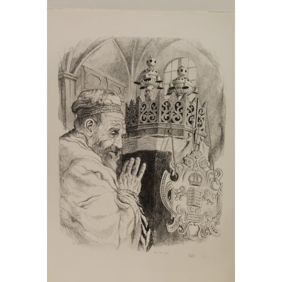 Days of Awe by Emanuel Schary Black and White Lithograph 12 x 18