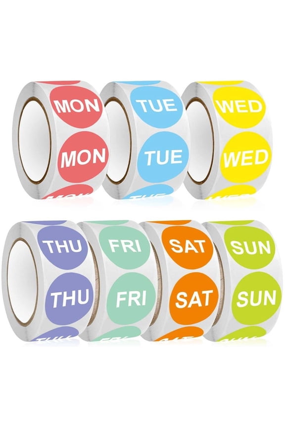 Days of The Week Labels Weekly Stickers 500Pcs/2.5cm English Color Date Stickers from Monday to Sunday Stationery Sticker