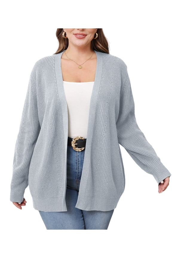 Fall Winter Womens Plus Size Open Front Casual Long Sleeve Chunky Cable Knit Classic Sweaters Cardigan