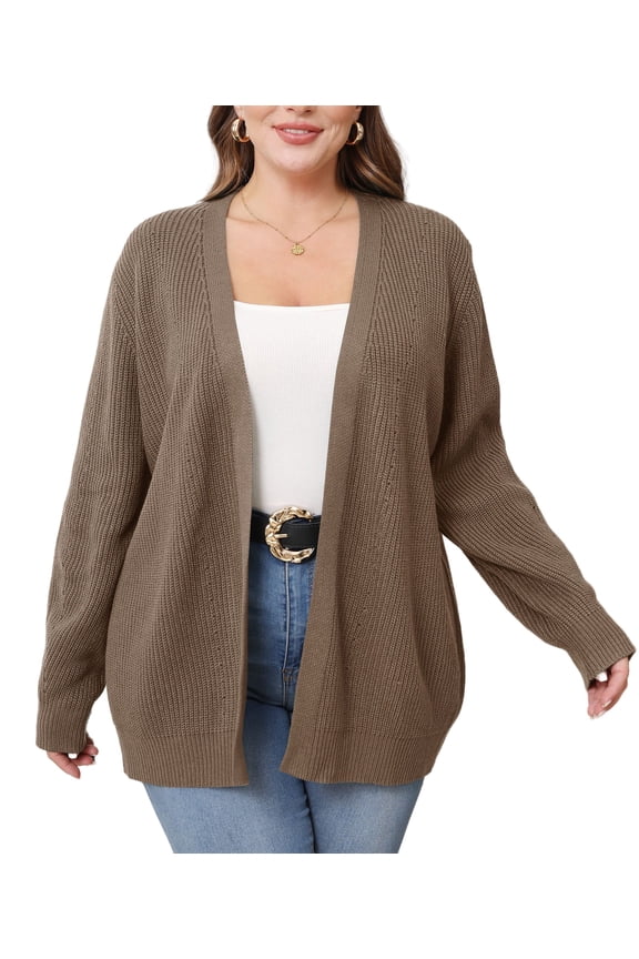 Fall Winter Womens Plus Size Open Front Casual Long Sleeve Chunky Cable Knit Classic Sweaters Cardigan