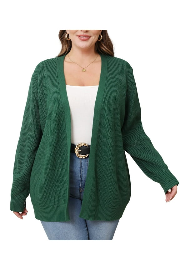 Fall Winter Womens Plus Size Open Front Casual Long Sleeve Chunky Cable Knit Classic Sweaters Cardigan