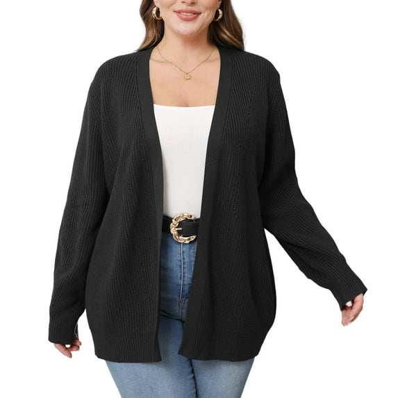 Daystry Fall Winter Womens Plus Size Open Front Casual Long Sleeve Chunky Cable Knit Classic Sweaters Cardigan