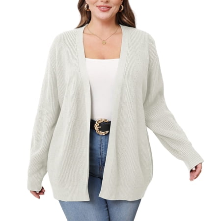 Daystry Fall Winter Womens Plus Size Open Front Casual Long Sleeve Chunky Cable Knit Classic Sweaters Cardigan