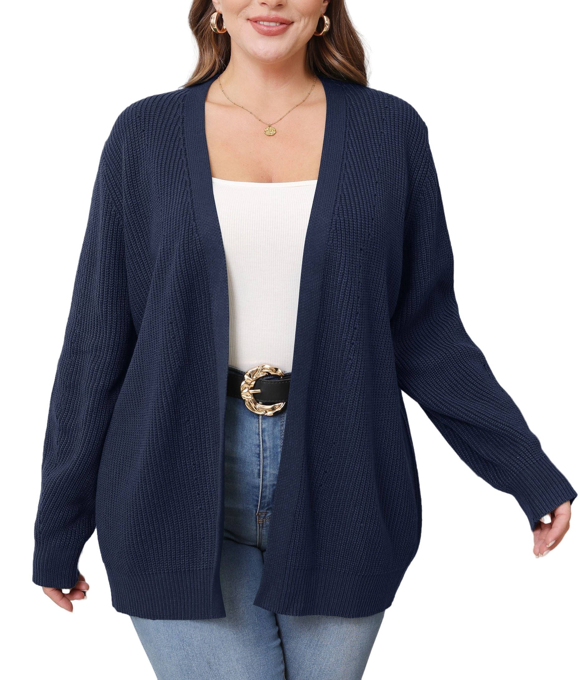 Fall Winter Womens Plus Size Open Front Casual Long Sleeve Chunky Cable Knit Classic Sweaters Cardigan