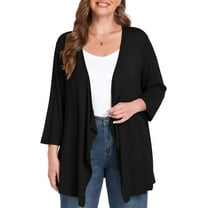 Daystry Plus Size Cardigan for Women 3/4 Sleeve Casual Open Front Light Cardigan Black-3X