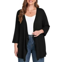 Daystry Plus Size Cardigan for Women 3/4 Sleeve Casual Open Front Light Cardigan Black-3X
