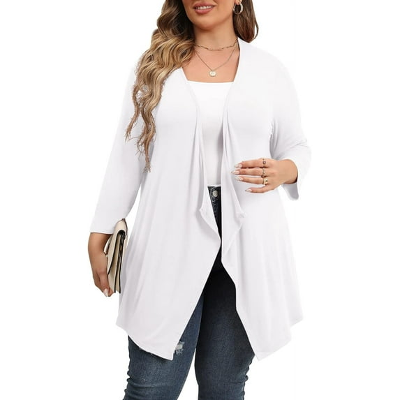 Daystry Plus Size Cardigan for Women 3/4 Sleeve Casual Open Front Light Cardigan White-5X