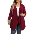 thumbnail image 1 of Daystry Plus Size Cardigan for Women 3/4 Sleeve Casual Open Front Light Cardigan Wine Red-3X, 1 of 9