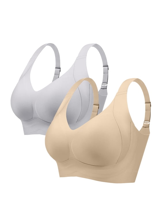 Plus Size Everyday Bras for Women Full Coverage Soft Sleep Wirefree Bras Pack of 2 New Upgrade,Size M