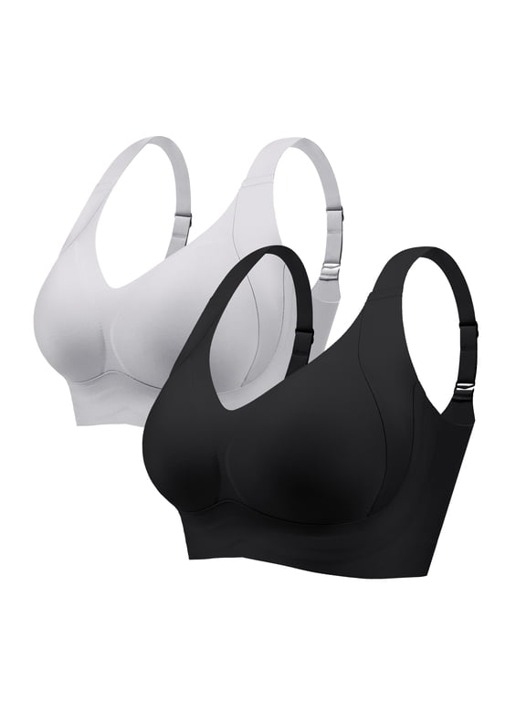 Plus Size Everyday Bras for Women Full Coverage Soft Sleep Wirefree Bras Pack of 2 New Upgrade,Size L