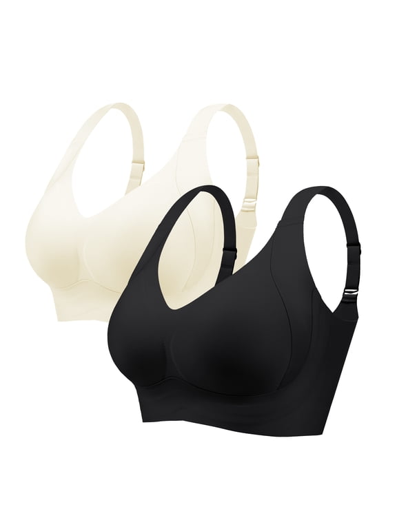 Plus Size Everyday Bras for Women Full Coverage Soft Sleep Wirefree Bras Pack of 2 New Upgrade,Size M