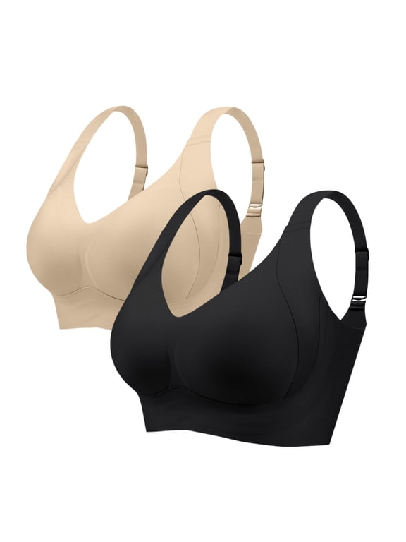 Plus Size Everyday Bras for Women Full Coverage Soft Sleep Wirefree Bras Pack of 2 New Upgrade,Size 2XL