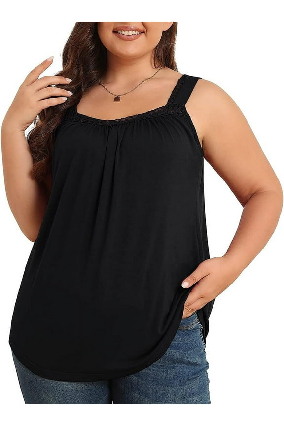 Plus Size Tank Tops for Women Loose Fit Lace Sleeveless Women's Summer Tanks Black 3X