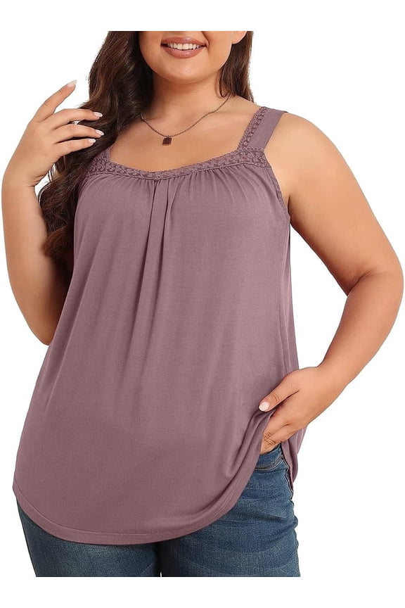 Plus Size Tank Tops for Women Loose Fit Lace Sleeveless Women's Summer Tanks Mauve 4X