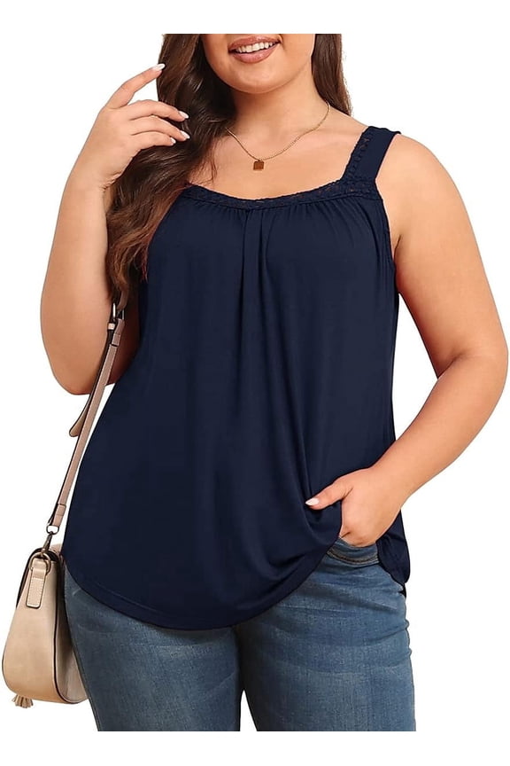 Plus Size Tank Tops for Women Loose Fit Lace Sleeveless Women's Summer Tanks Navy Blue 5XL