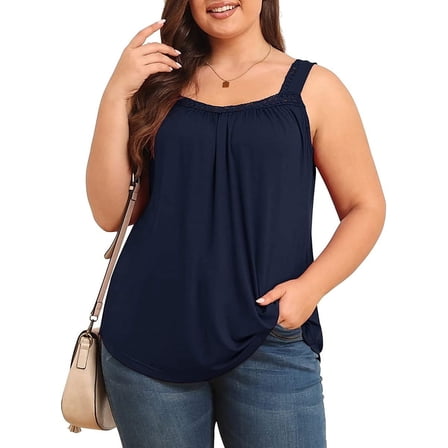 Daystry Plus Size Tank Tops for Women Loose Fit Lace Sleeveless Women's Summer Tanks Navy Blue L
