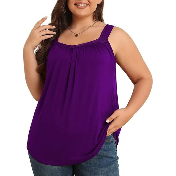 Daystry Plus Size Tank Tops for Women Loose Fit Lace Sleeveless Women's Summer Tanks Purple 3X