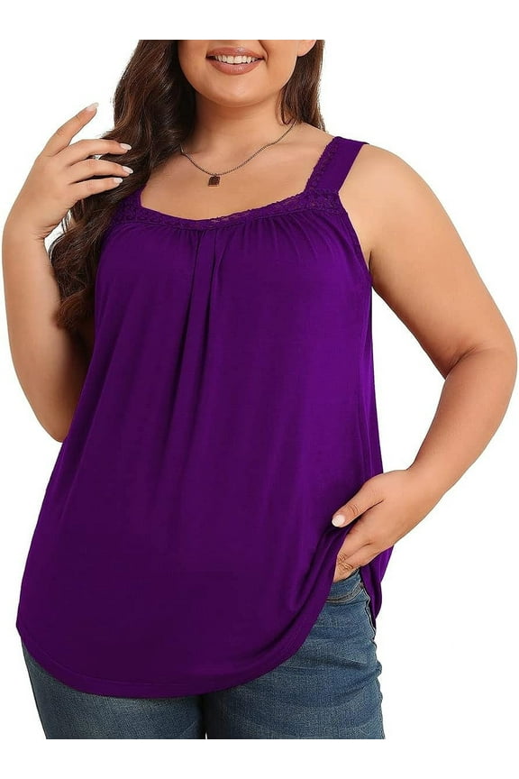 Plus Size Tank Tops for Women Loose Fit Lace Sleeveless Women's Summer Tanks Purple L