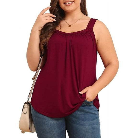 Daystry Plus Size Tank Tops for Women Loose Fit Lace Sleeveless Women's Summer Tanks Wine Red 4X