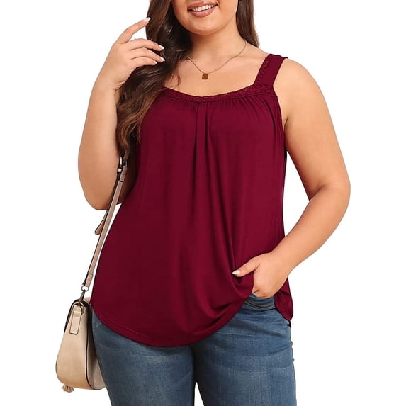 Daystry Plus Size Tank Tops for Women Loose Fit Lace Sleeveless Women's Summer Tanks Wine Red L