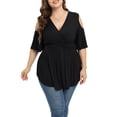 thumbnail image 1 of Daystry Plus Size Tops for Women Sexy Empire Waist Dressy Cold Shoulder Short Sleeve Shirts Black-3X, 1 of 8