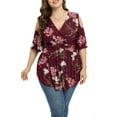 thumbnail image 1 of Daystry Plus Size Tops for Women Sexy Empire Waist Dressy Cold Shoulder Short Sleeve Shirts F Wine Red-4X, 1 of 8
