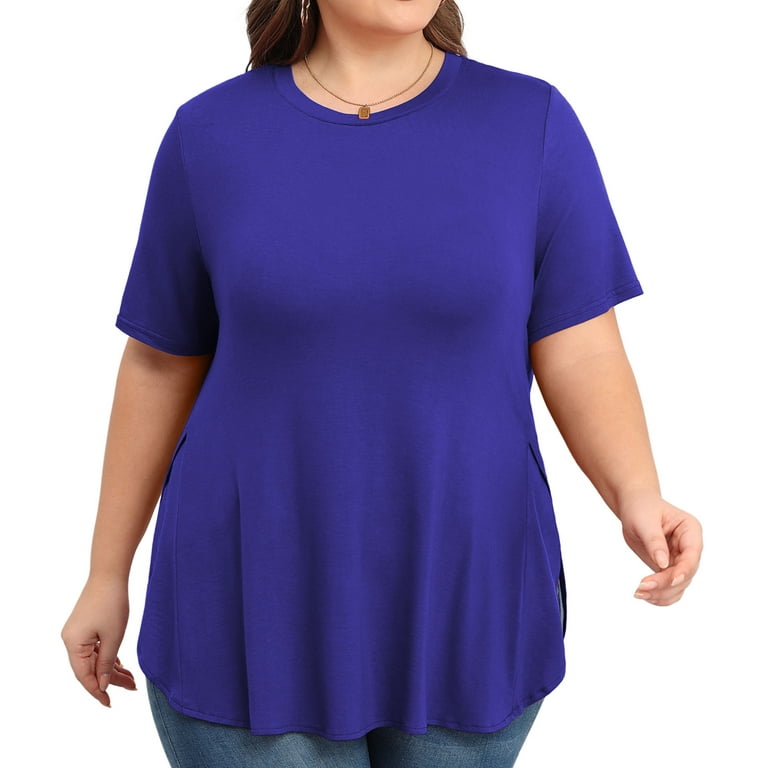Casual Short sleeve Solid Color Round neck Plus size Tops Casual Short sleeve Solid Color Round neck Plus size Tops