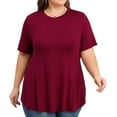 thumbnail image 1 of Daystry Womens Short Sleeve Casual Loose Fit Flare Swing Tunic Tops Round Neck Jersey Plit Side T-Shirt Plus Size Wine Red 4XL, 1 of 9