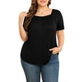 thumbnail image 1 of Daystry Plus Size Tops for Women Short Sleeve Square Lace Neck Flowy Shirts Black 2X, 1 of 11