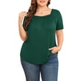 thumbnail image 1 of Daystry Plus Size Tops for Women Short Sleeve Square Lace Neck Flowy Shirts Dark Green 3X, 1 of 11