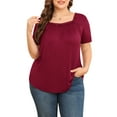 thumbnail image 1 of Daystry Plus Size Tops for Women Short Sleeve Square Lace Neck Flowy Shirts Wine Red 3X, 1 of 11