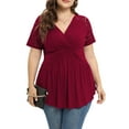 thumbnail image 1 of Daystry Plus Size Tunic Tops For Women Lace V-Neck Empire Waist Women Top Babydoll Blouse Wine Red-3X, 1 of 11