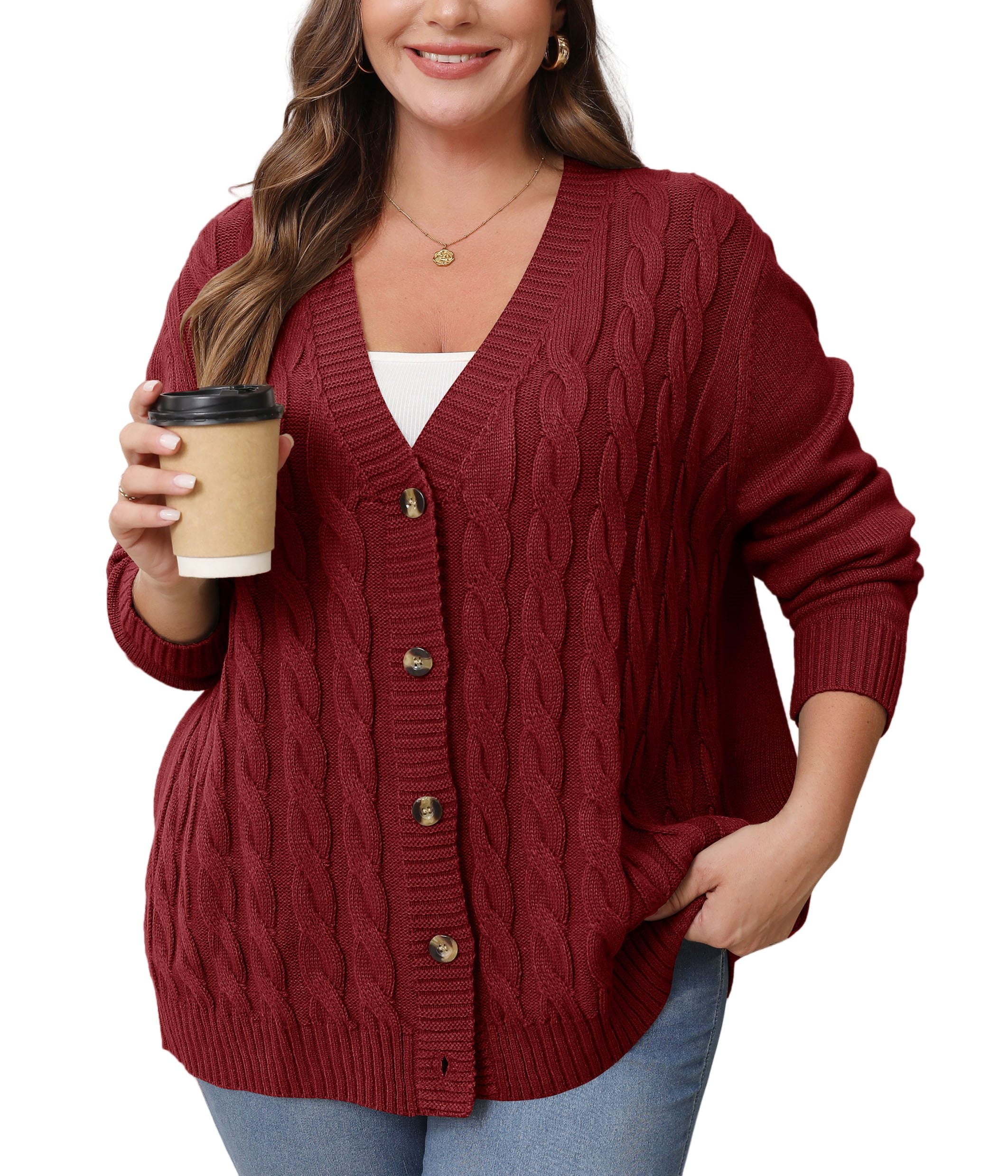 Women's Long Sleeve Chunky Cable Knit Cardigan - Open Front Boyfriend Sweater With Pockets, 32 Inch Length, Acrylic - View #6