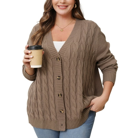 Daystry Women's Fall Winter Long Sleeve Chunky Cable Knit Sweater Open Front Cardigan Button Loose Sweaters Outerwear