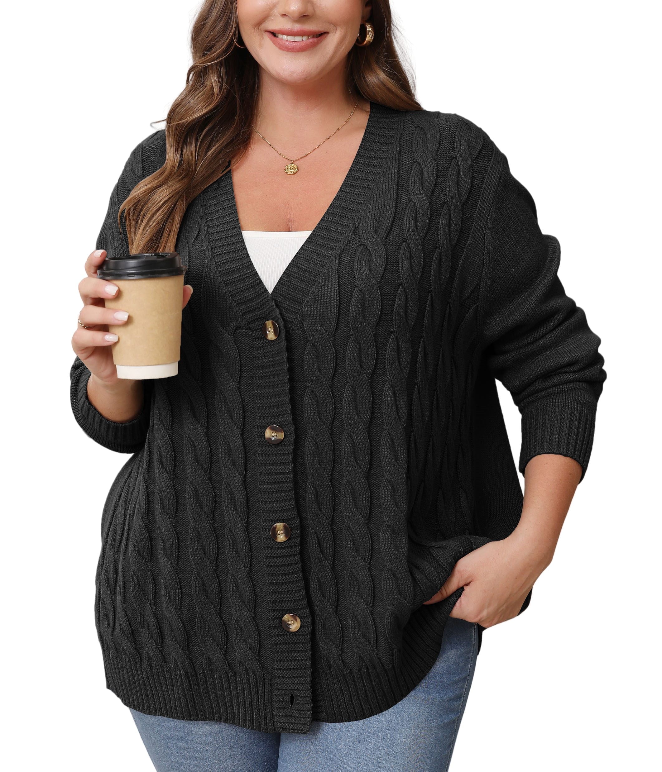 Women's Chunky Cable Knit Long Sleeve Sweater - Oversized Crew Neck Winter Jumper 9 thumbnail image