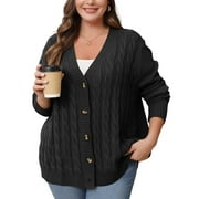 DAYSTRY Women's Fall Winter Long Sleeve Chunky Cable Knit Sweater Open Front Cardigan Button Loose Sweaters Outerwear