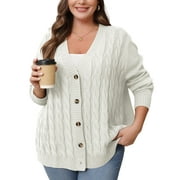 DAYSTRY Women's Fall Winter Long Sleeve Chunky Cable Knit Sweater Open Front Cardigan Button Loose Sweaters Outerwear