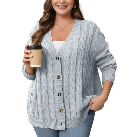 Daystry Women's Fall Winter Long Sleeve Chunky Cable Knit Sweater Open Front Cardigan Button Loose Sweaters Outerwear