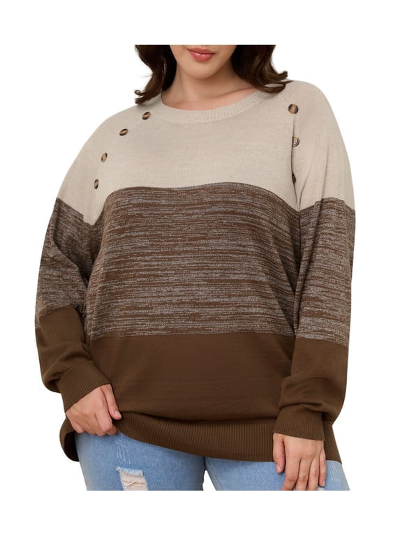 Women's Plus Size Long Sleeve Casual Knit Pullover Sweater Pullover