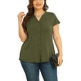 thumbnail image 1 of Daystry Women's Plus Size Button Down Short Sleeve Shirt Business Casual V Neck Tops Olive Green-3X, 1 of 9