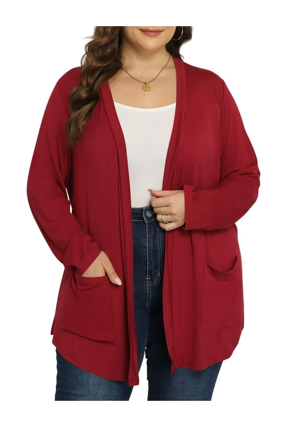 Women's Plus Size Open Front Casual Long Sleeve Lightweight Drape Cardigans Soft with Pockets