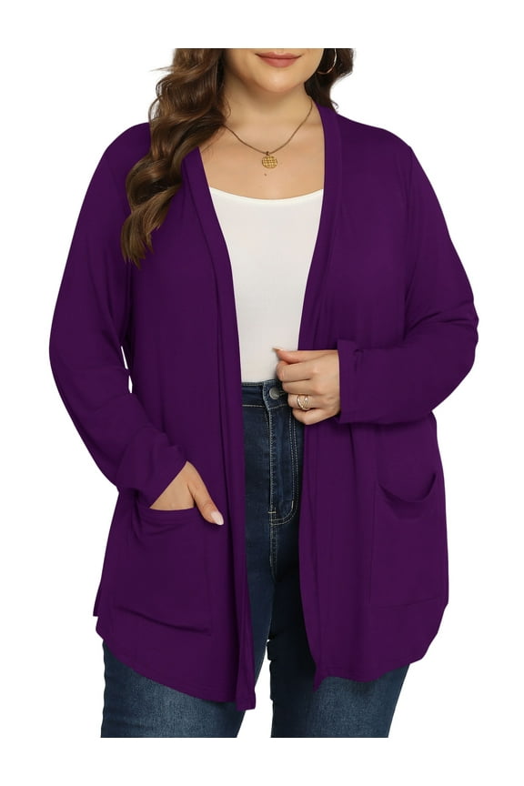 Women's Plus Size Open Front Casual Long Sleeve Lightweight Drape Cardigans Soft with Pockets