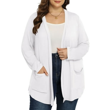 Daystry Women's Plus Size Open Front Casual Long Sleeve Lightweight Drape Cardigans Soft with Pockets