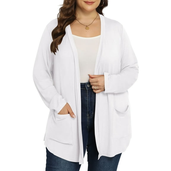 Daystry Women's Plus Size Open Front Casual Long Sleeve Lightweight Drape Cardigans Soft with Pockets