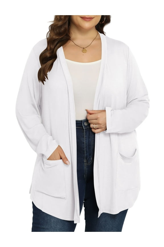 Women's Plus Size Open Front Casual Long Sleeve Lightweight Drape Cardigans Soft with Pockets