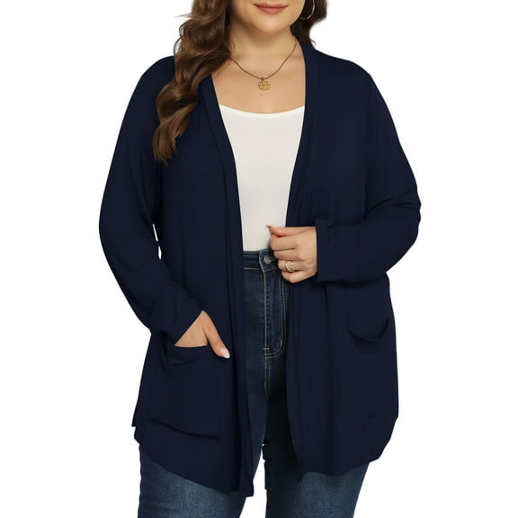 Daystry Women's Plus Size Open Front Casual Long Sleeve Lightweight Drape Cardigans Soft with Pockets