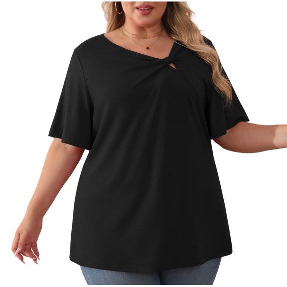 Daystry Women's Plus Size Short-Sleeve Tie Tops Tunic Wrap Sweetheart Lightweight Tee